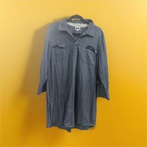 Mud Pie Chambray Shirt Dress Womens L Blue Long Sleeve Pockets Casual